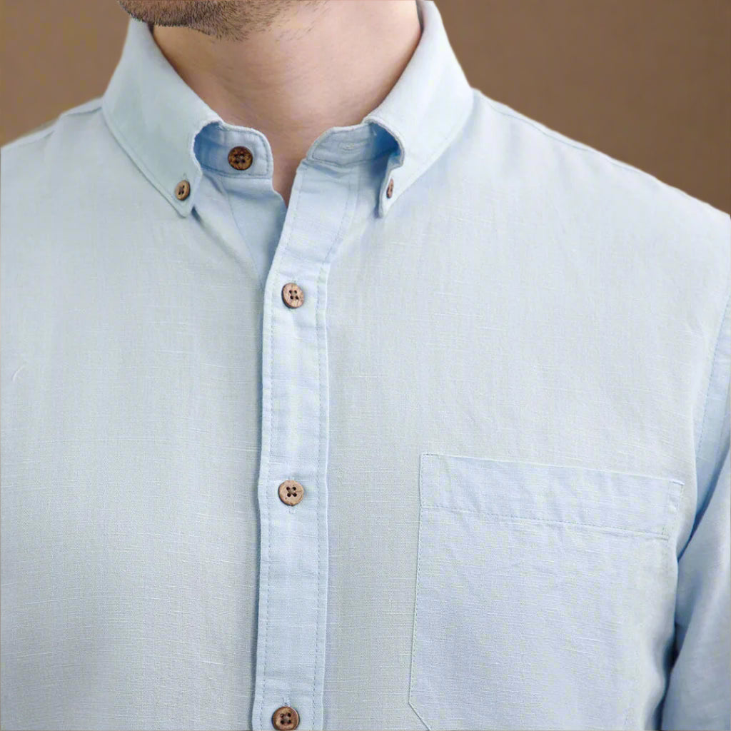 Breeze Linen Full Sleeves Shirt In Baby Blue