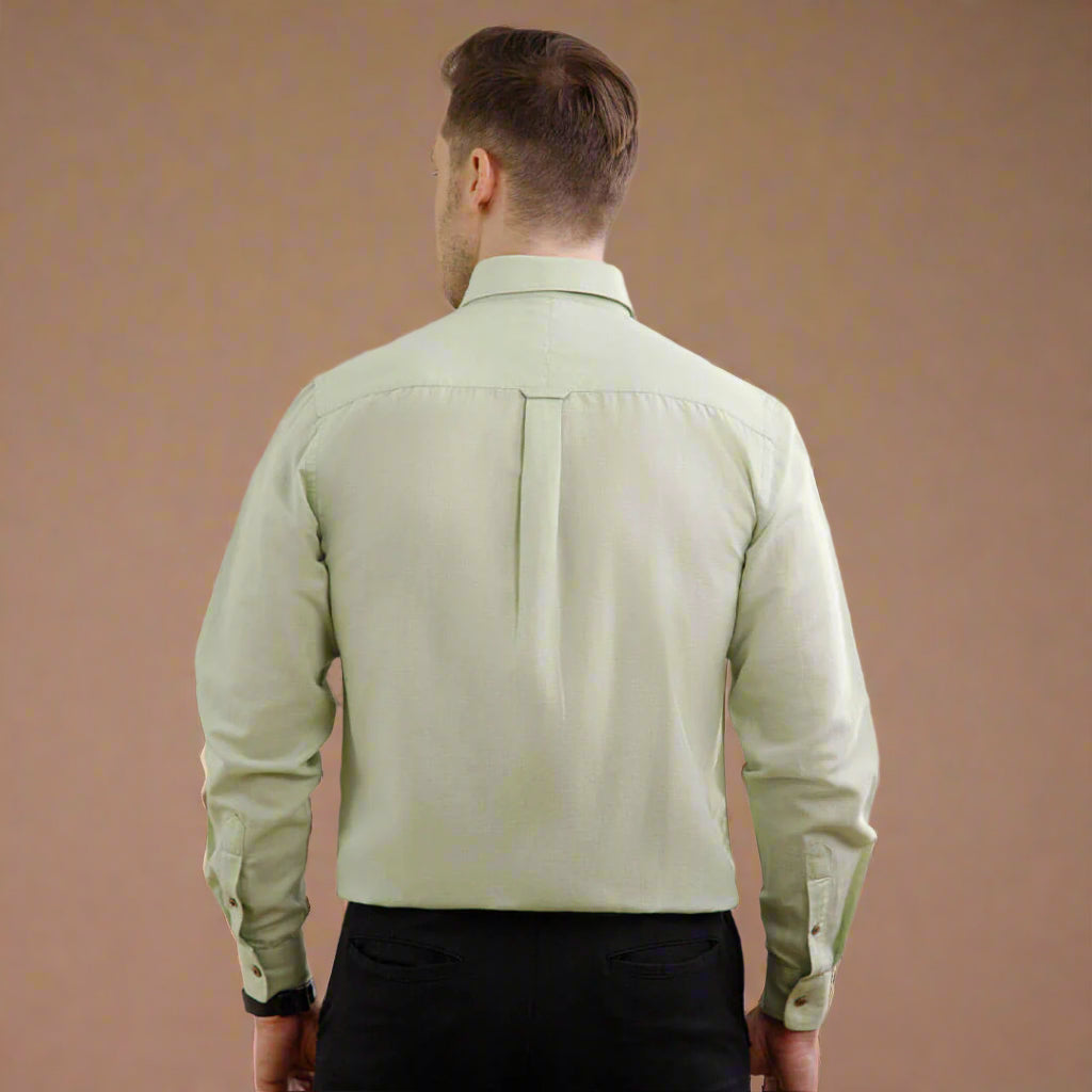 Breeze Linen Full Sleeves Shirt In Leaf Green
