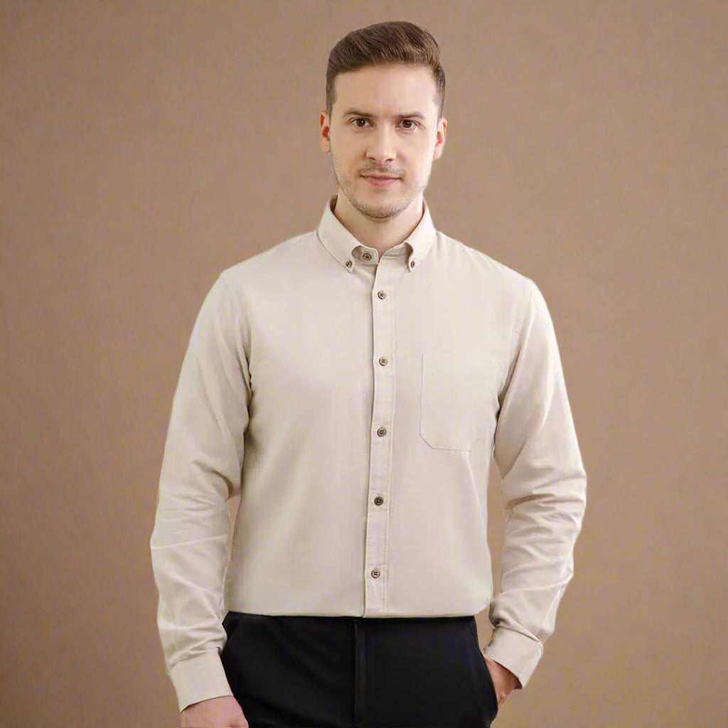 Breeze Linen Full Sleeves Shirt In Mushroom