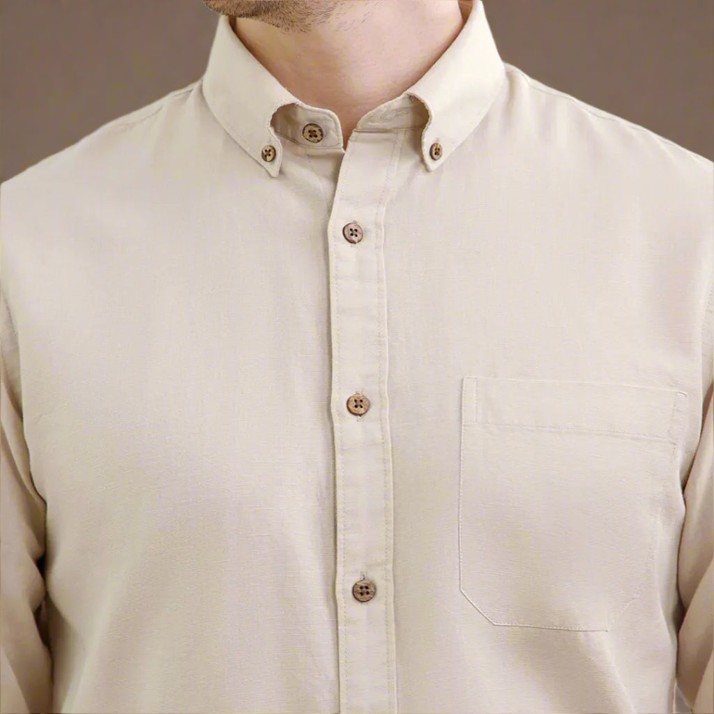 Breeze Linen Full Sleeves Shirt In Mushroom
