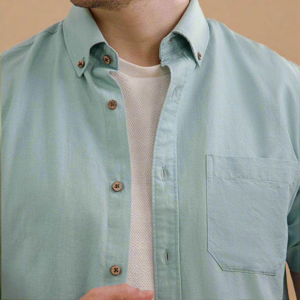 Breeze Linen Half Sleeves Shirt In Watercress