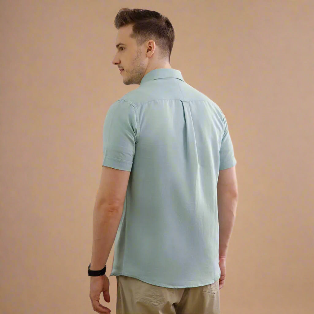 Breeze Linen Half Sleeves Shirt In Watercress