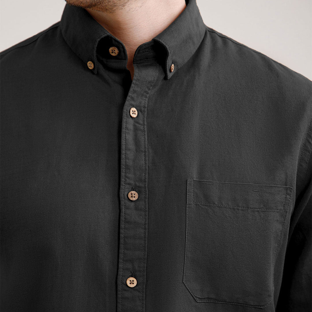 Breeze Linen Full Sleeves Shirt In Charcoal