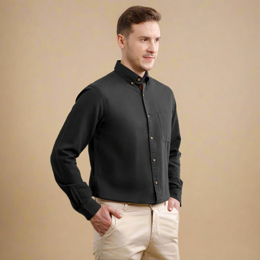 Breeze Linen Full Sleeves Shirt In Charcoal