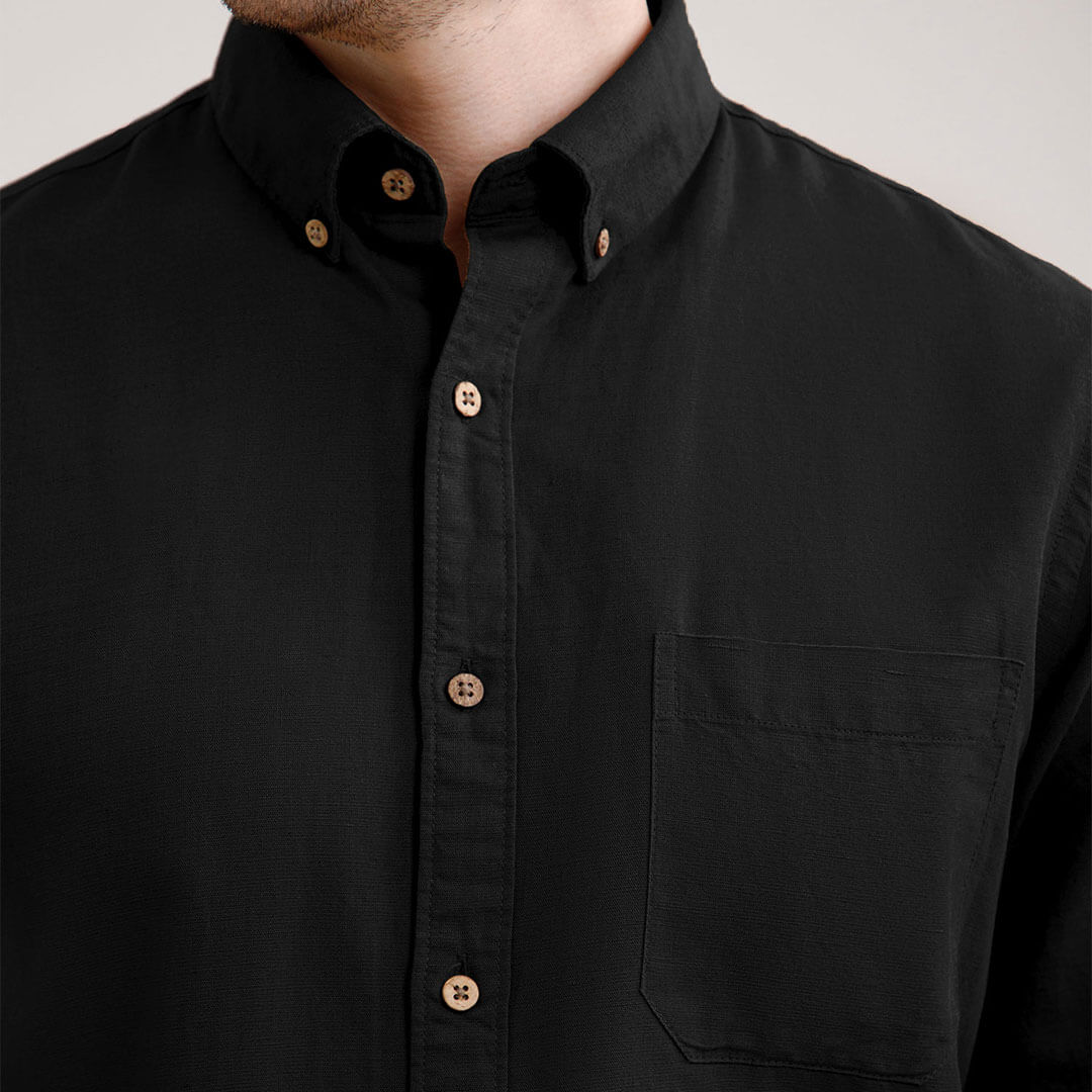Breeze Linen Full Sleeves Shirt In Midnight