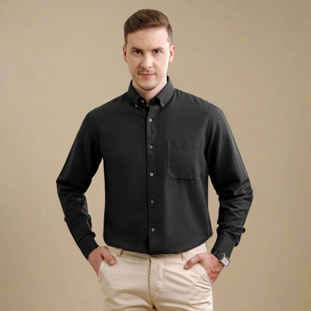 Breeze Linen Full Sleeves Shirt In Midnight