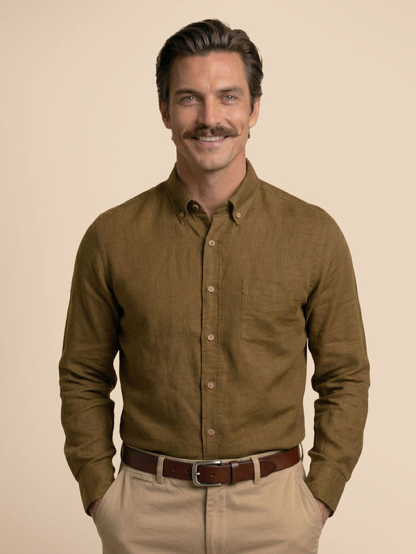 Breeze Linen Full Sleeves Shirt In Mocha