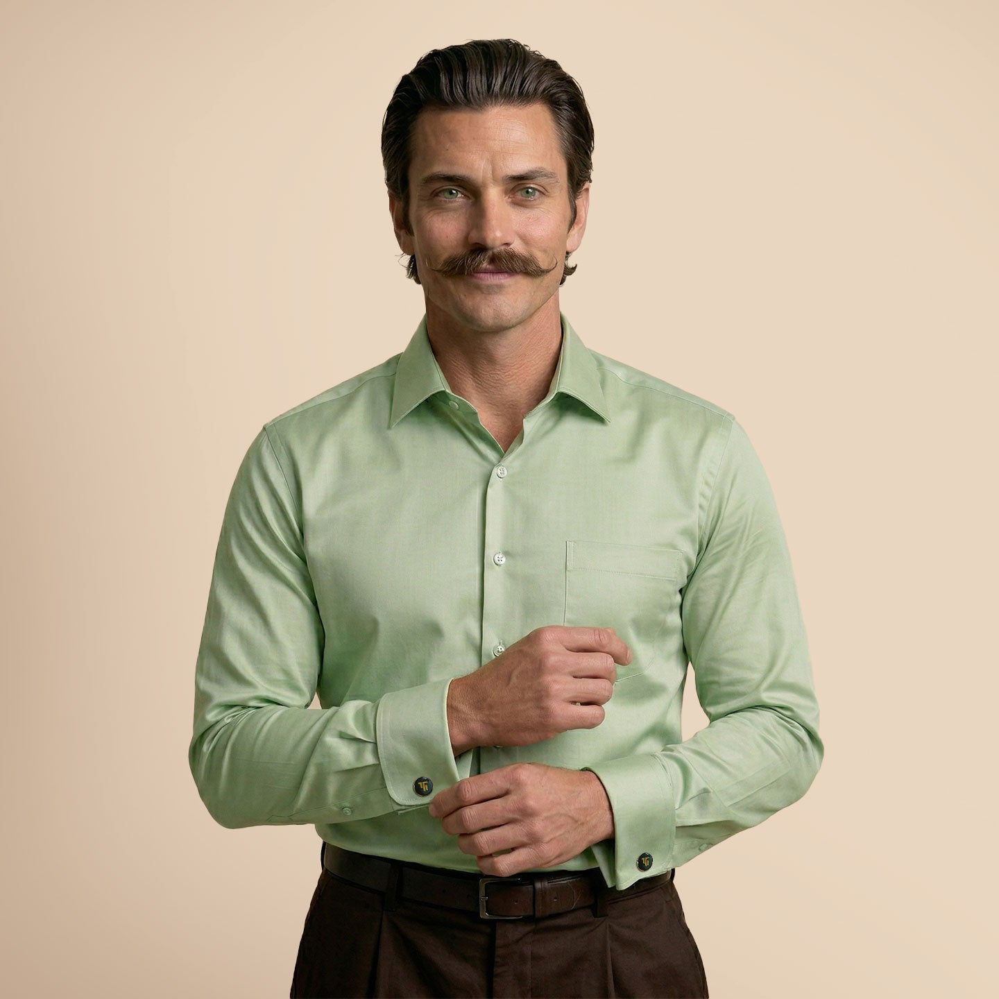 French Cuff Giza Cotton Shirt In Moss Green