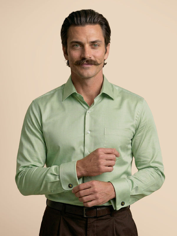 French Cuff Giza Cotton Shirt In Moss Green