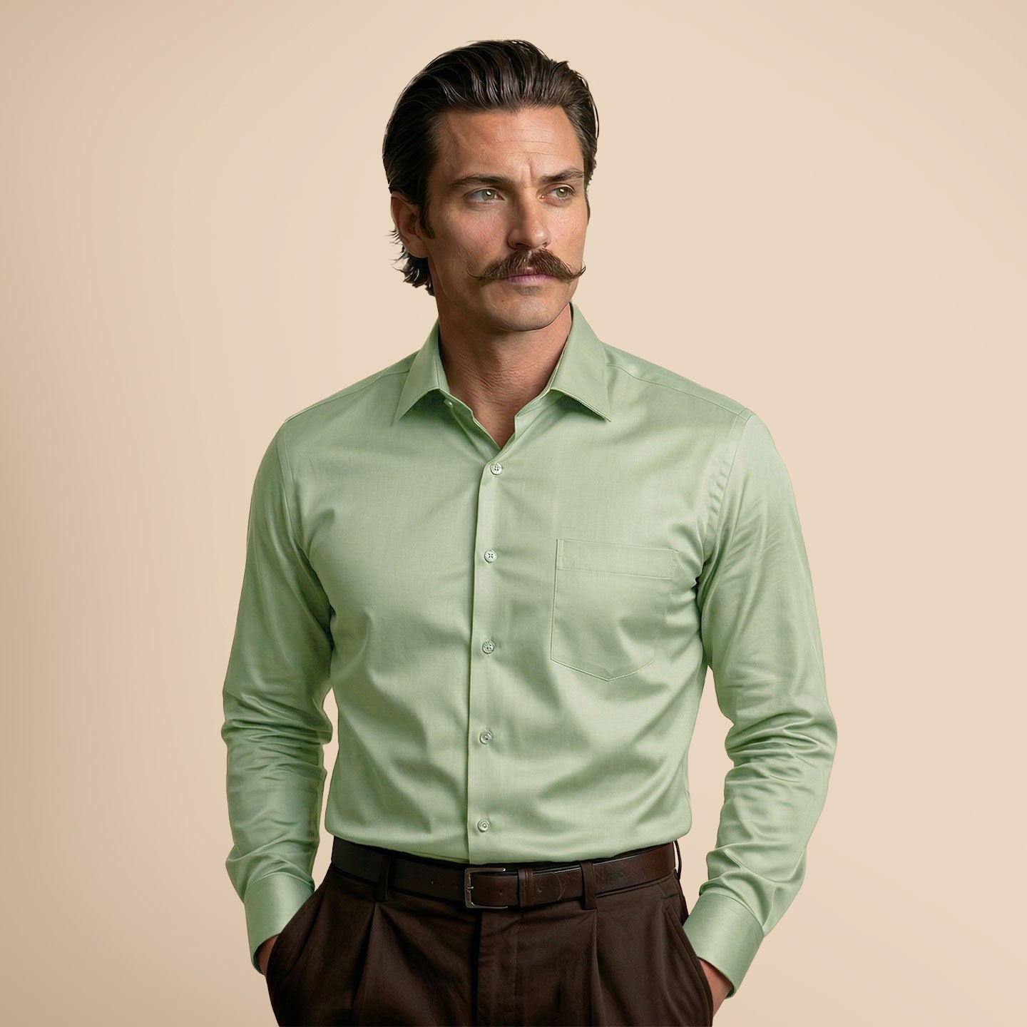 French Cuff Giza Cotton Shirt In Moss Green