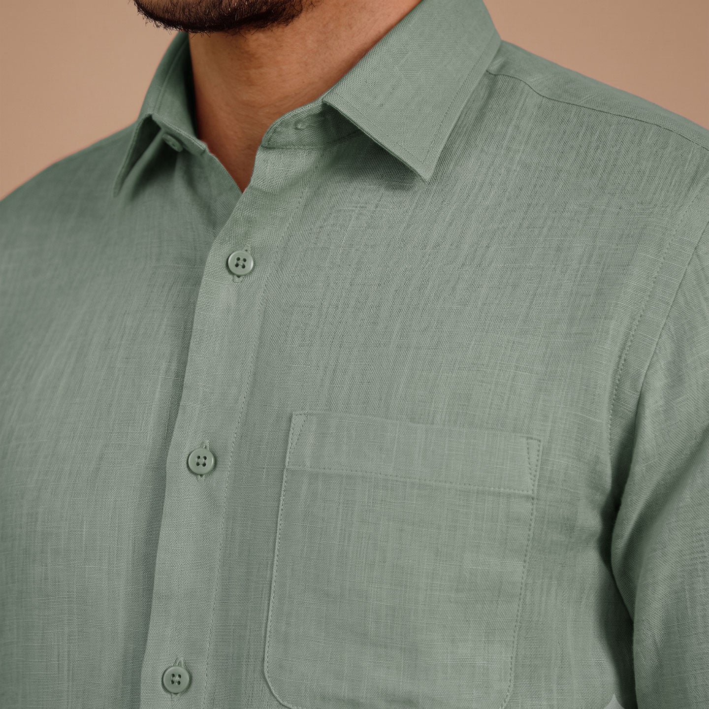 Cedar Pure Linen Half Sleeves Shirt In Sage Green