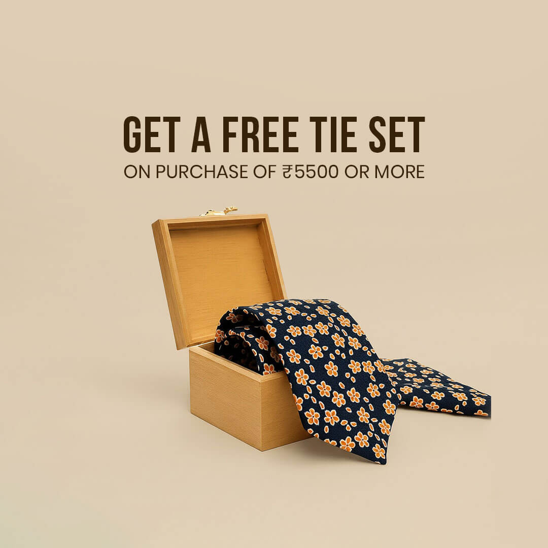 Crown Floral Tie & Pocket Square in Navy / Salmon