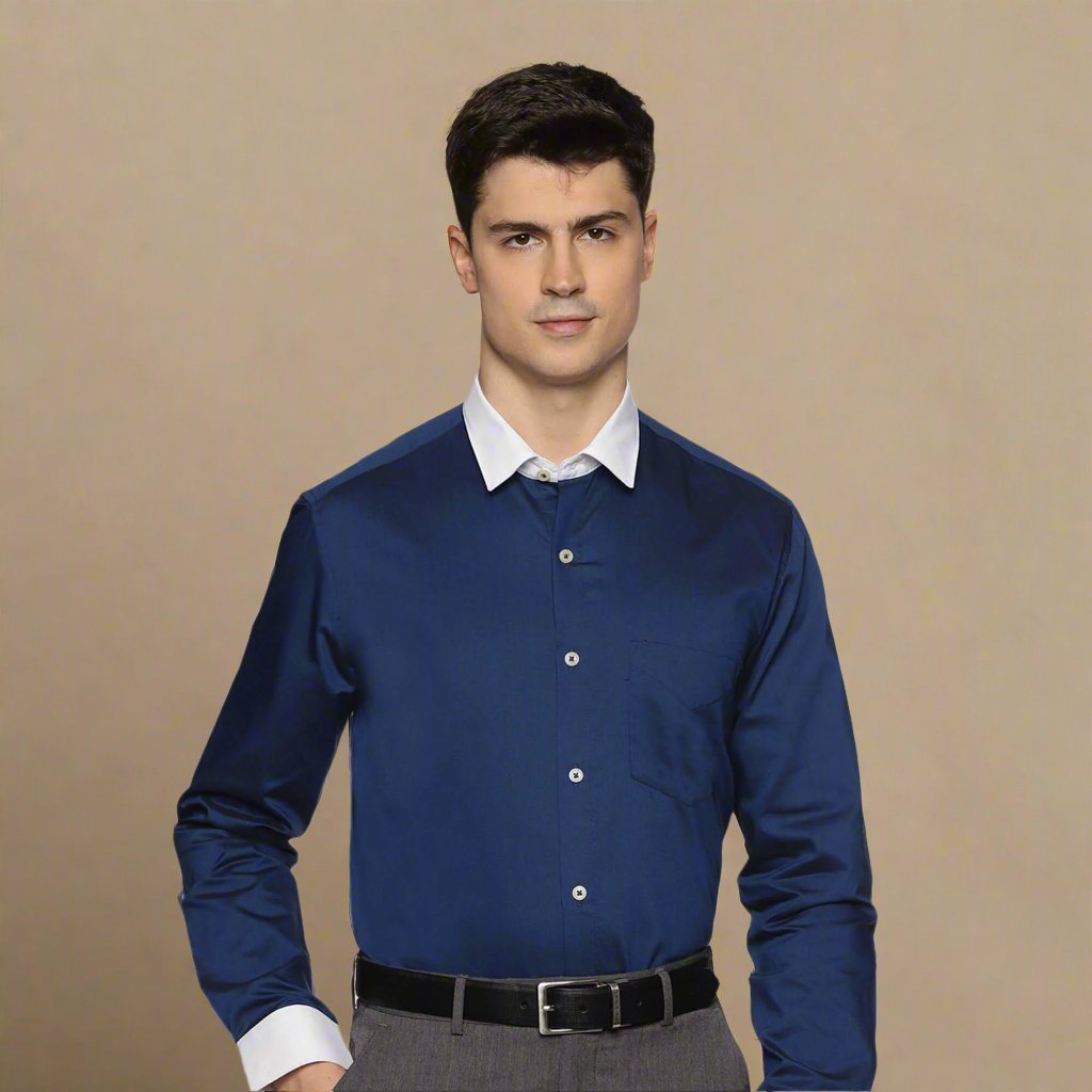 White Collar Solid Shirt In Navy Blue