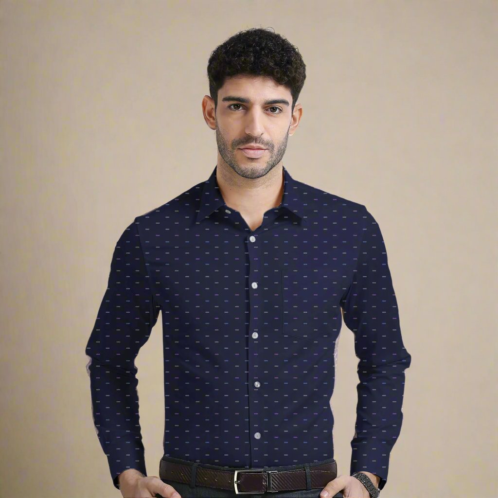 Nova Textured Shirt In Navy Blue Slim Fit