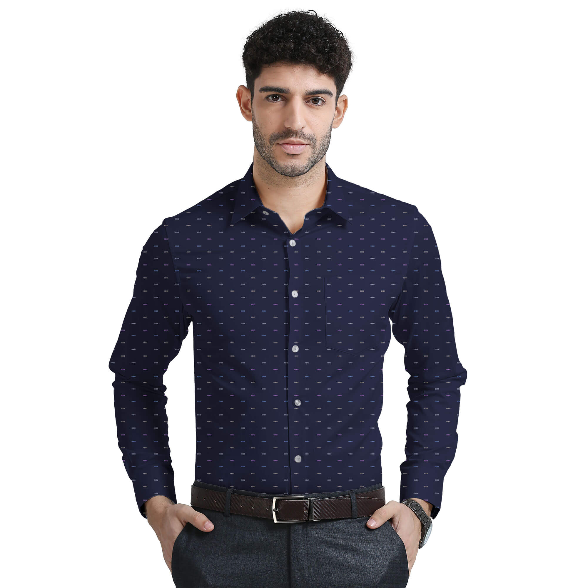 Nova Textured Shirt In Navy Blue Regular Fit