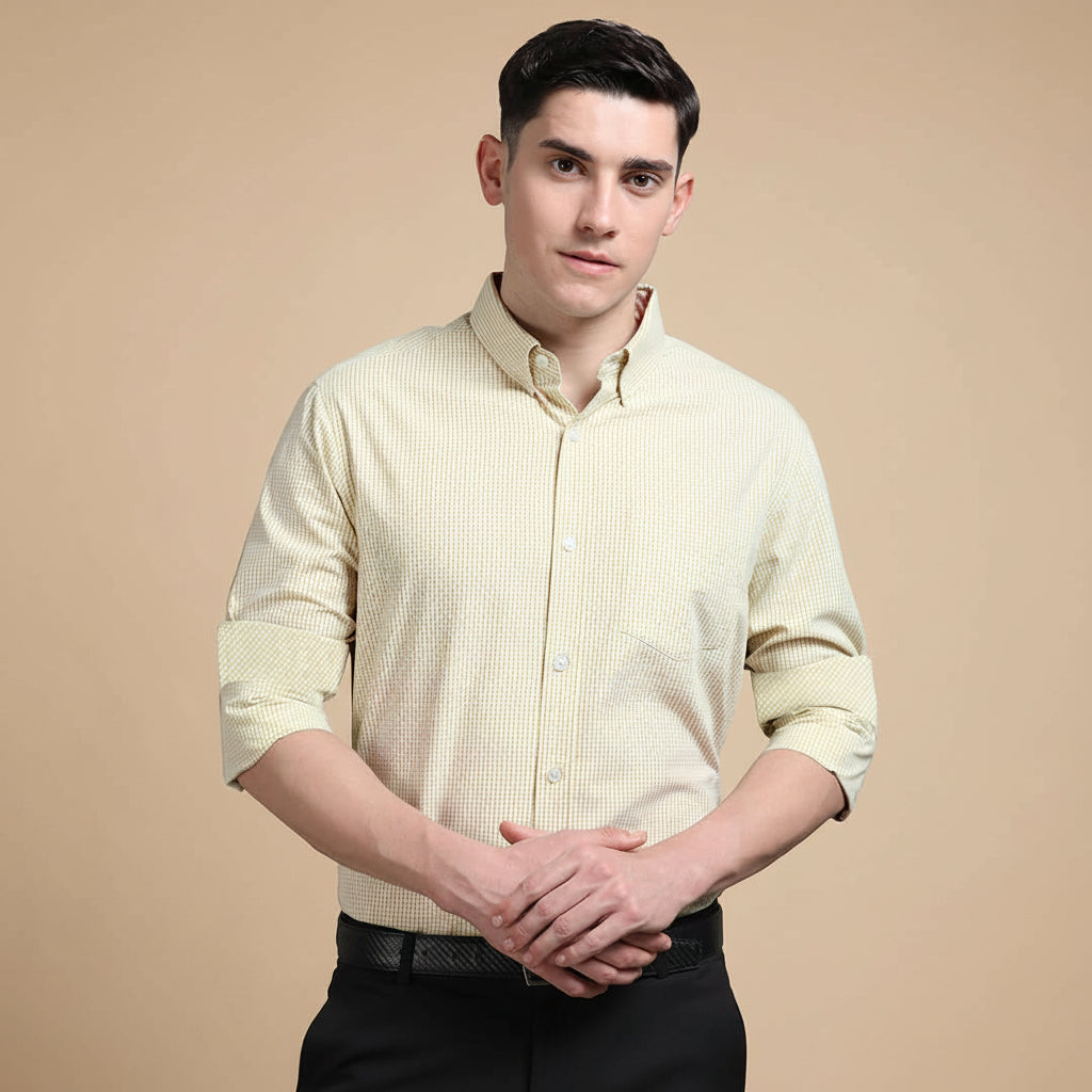 Gingham Check Shirt In Ochre