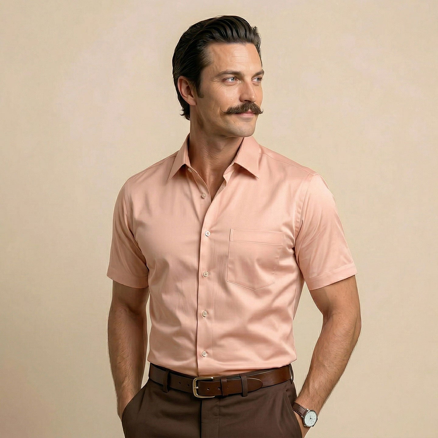 Ashley Half Sleeves Giza Cotton Shirt In Peach Fuzz