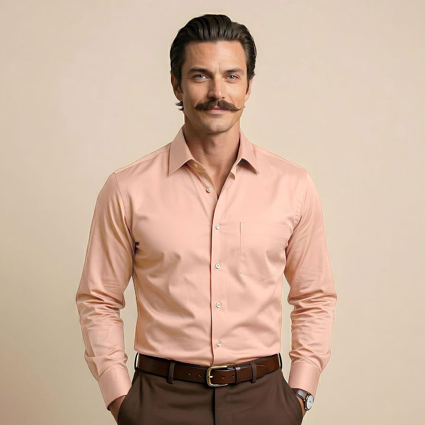 Cambridge Giza Cotton Shirt In Peach Fuzz