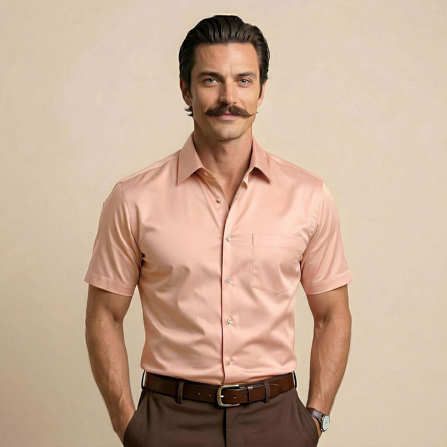 Ashley Half Sleeves Giza Cotton Shirt In Peach Fuzz