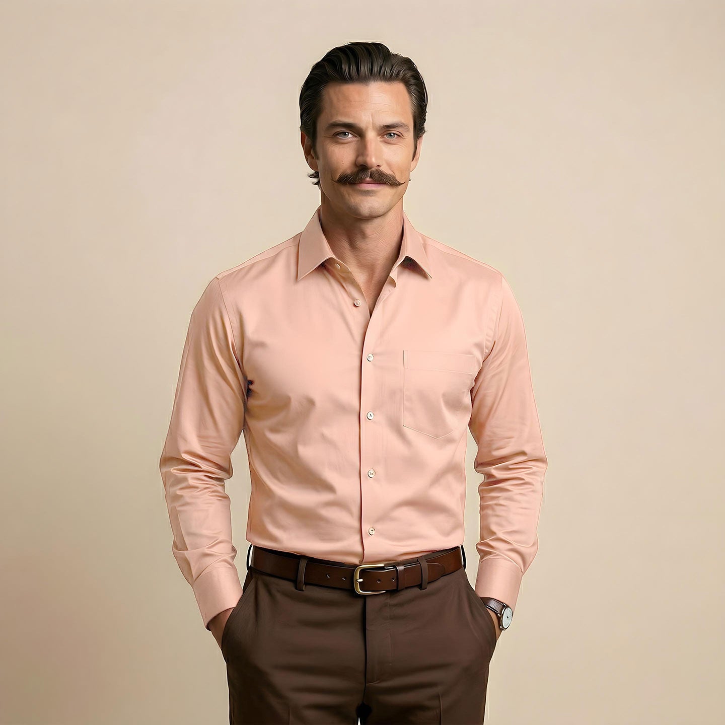 Cambridge Giza Cotton Shirt In Peach Fuzz