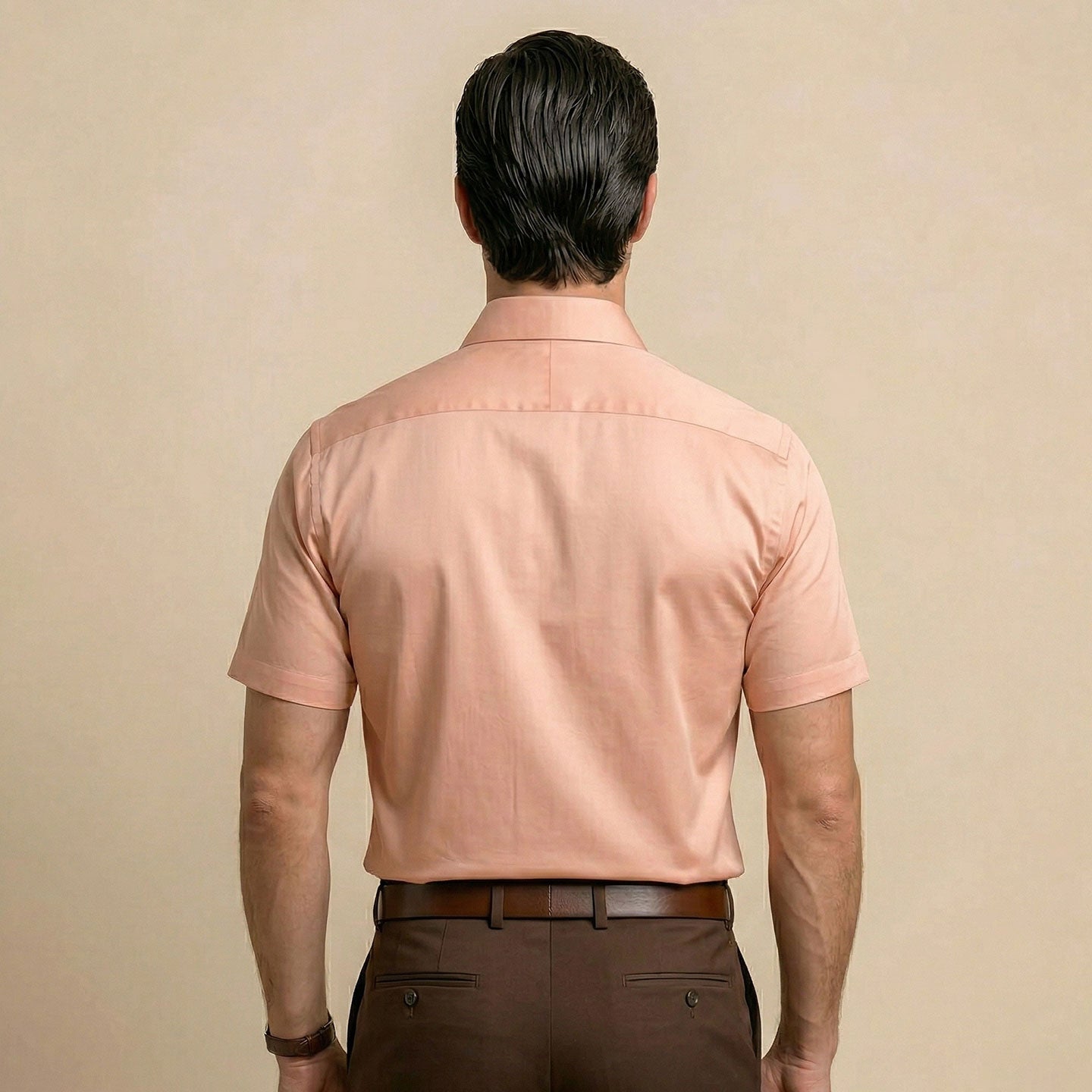Ashley Half Sleeves Giza Cotton Shirt In Peach Fuzz