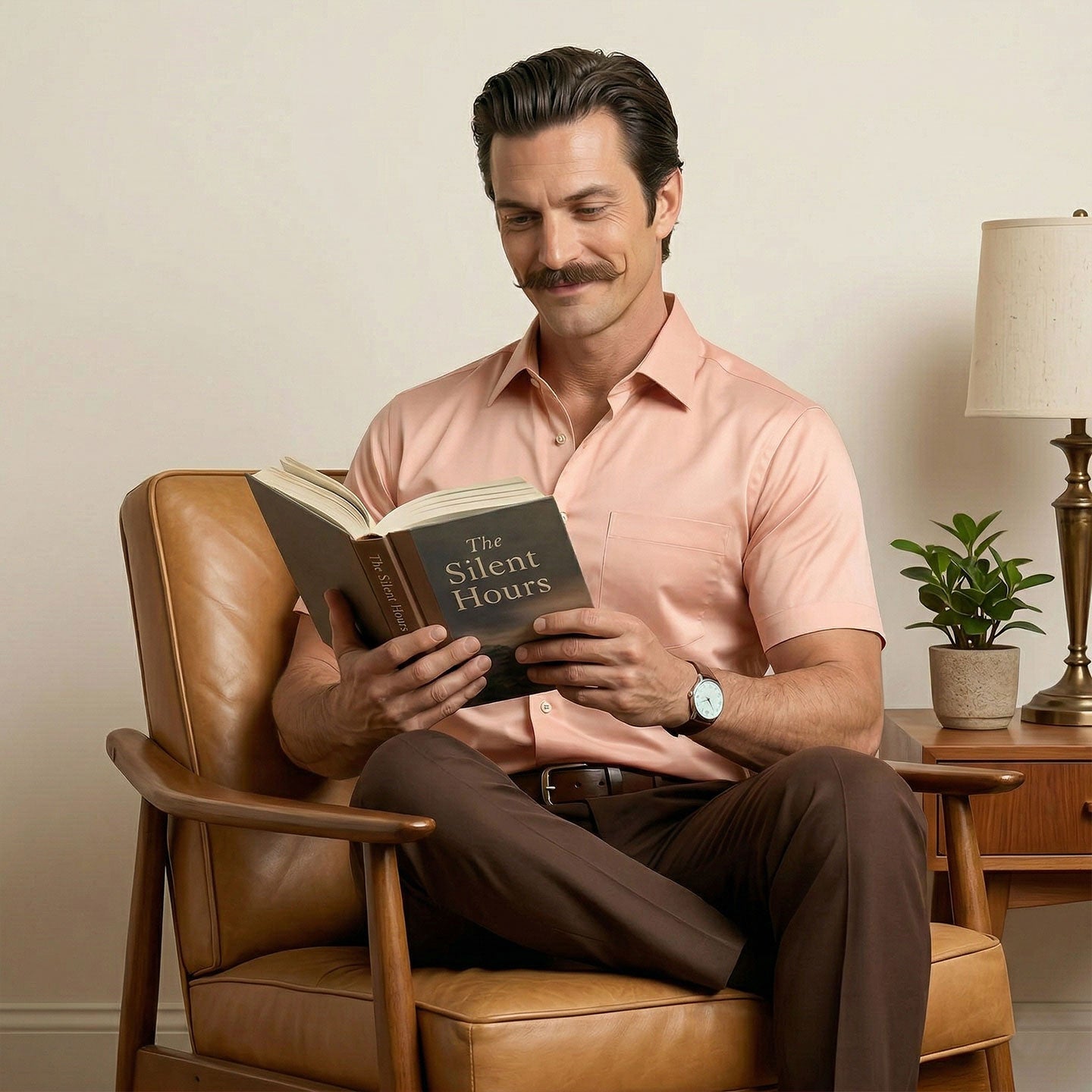 Ashley Half Sleeves Giza Cotton Shirt In Peach Fuzz