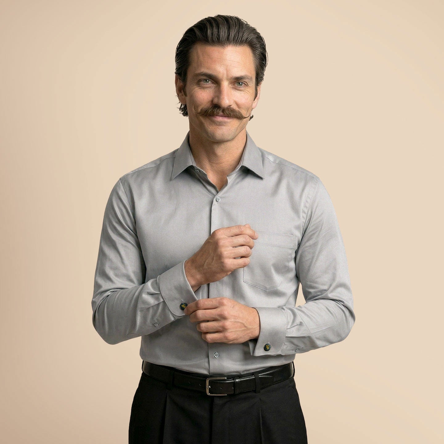 French Cuff Giza Cotton Shirt In Pewter