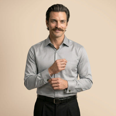 French Cuff Giza Cotton Shirt In Pewter
