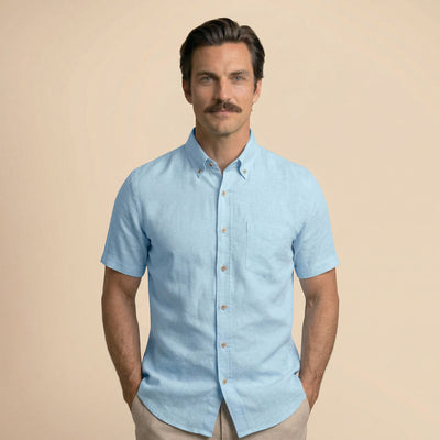 Breeze Linen Half Sleeves Shirt In Powder Blue