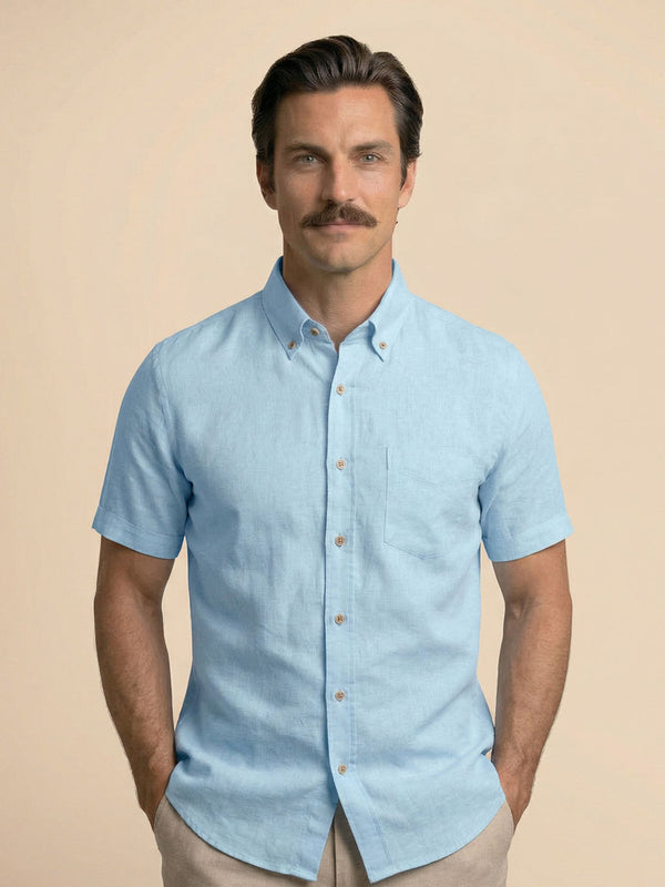 Breeze Linen Half Sleeves Shirt In Powder Blue