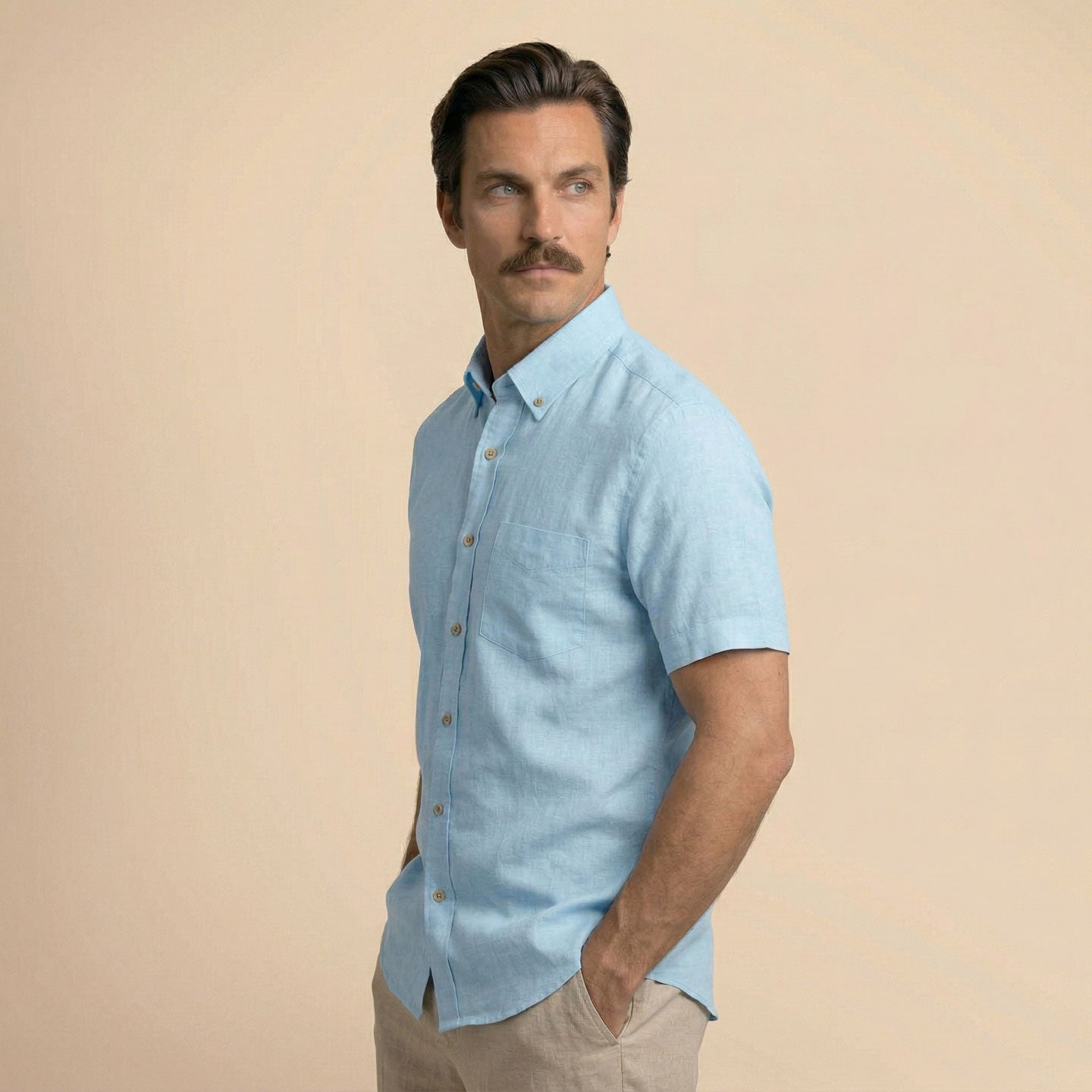 Breeze Linen Half Sleeves Shirt In Powder Blue