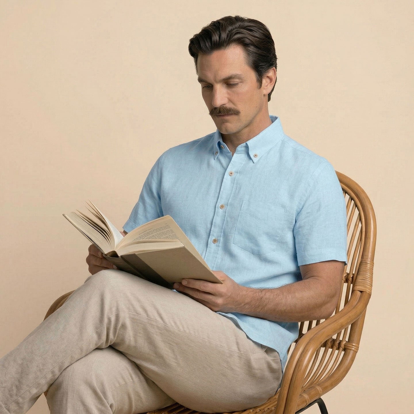 Breeze Linen Half Sleeves Shirt In Powder Blue