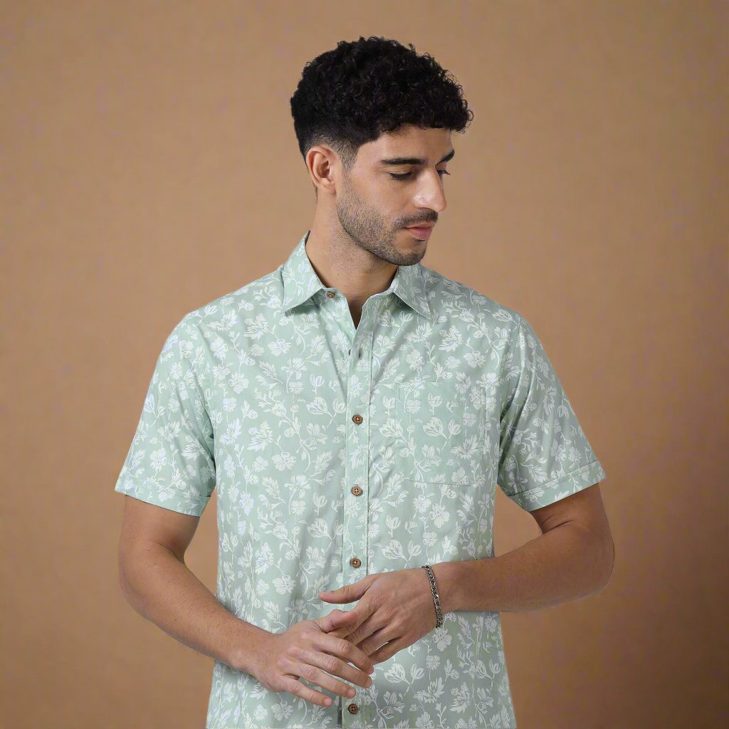 Ashley Cotton Shirt In Sage Floral Print