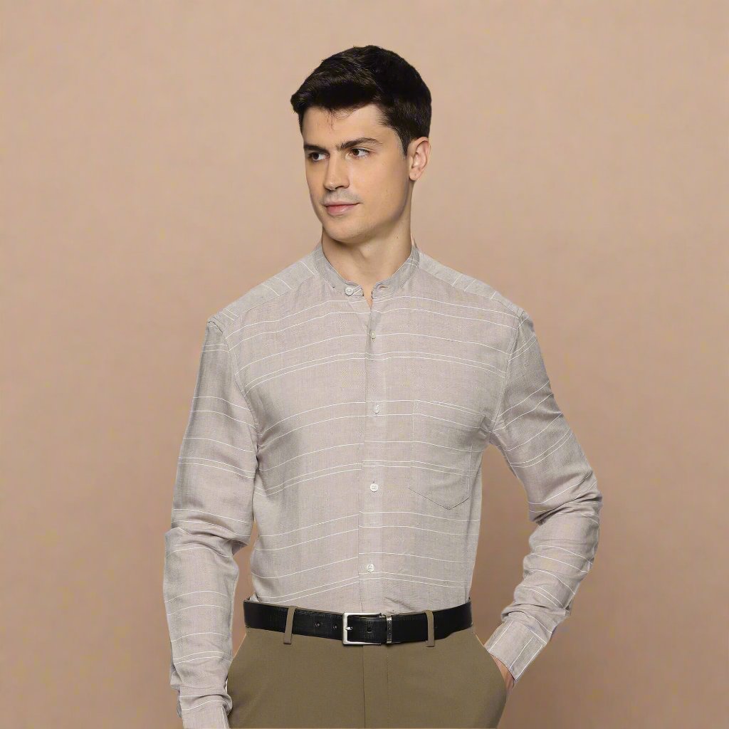 Skyline Stripes Mandarin Shirt In Grey