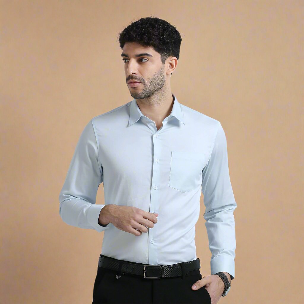 Cambridge Giza Cotton Shirt In Powder Blue