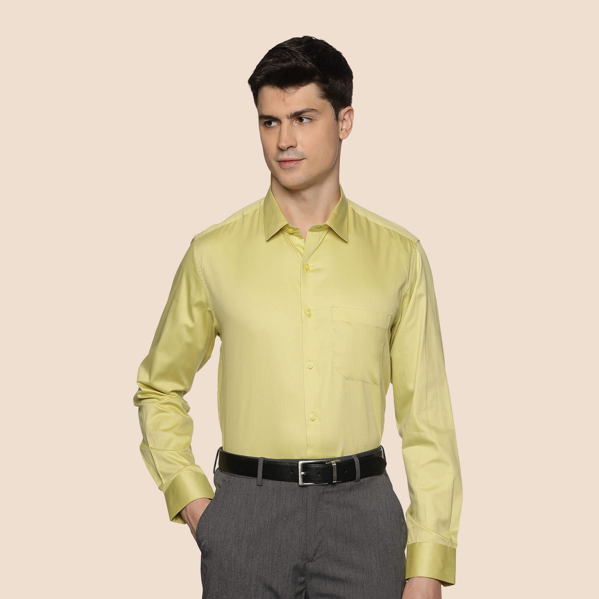 Buy Men Swiss Finish Giza Cotton Shirt In Lemon Green Online