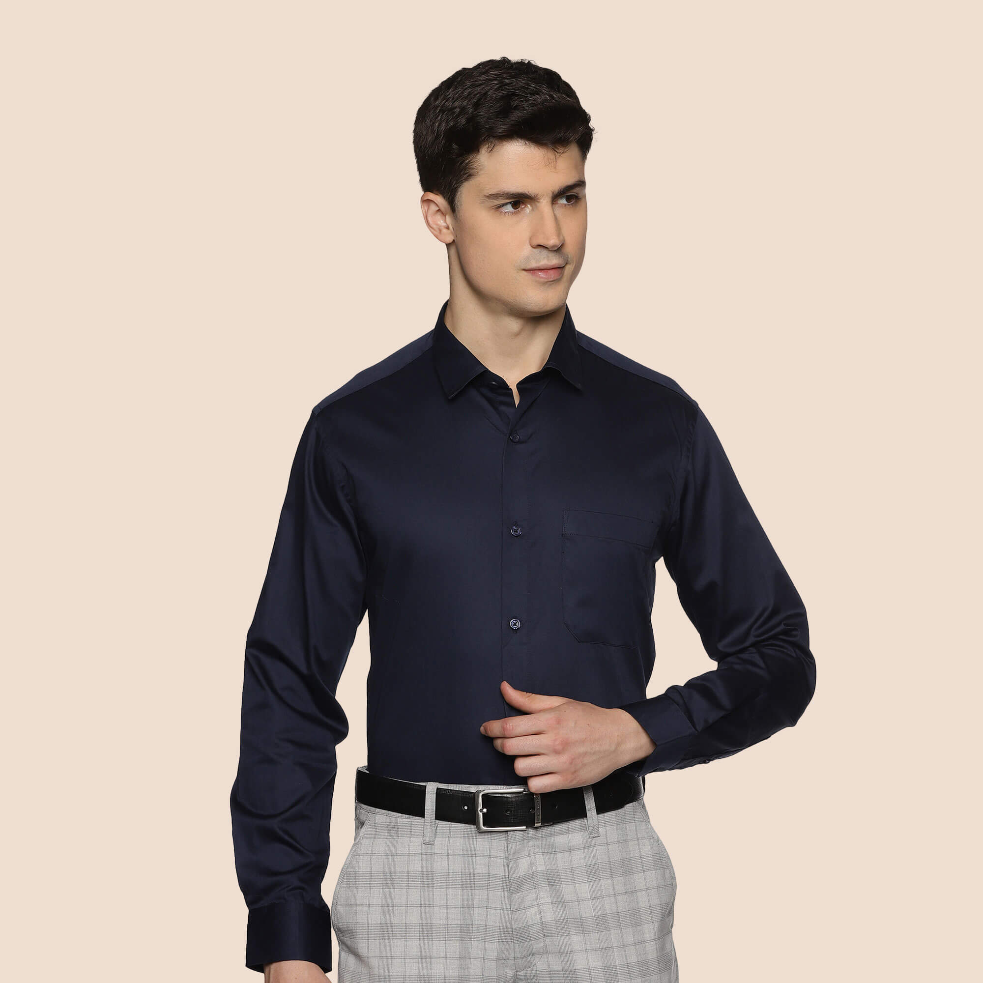 Swiss Finish Giza Cotton Shirt In Navy Blue