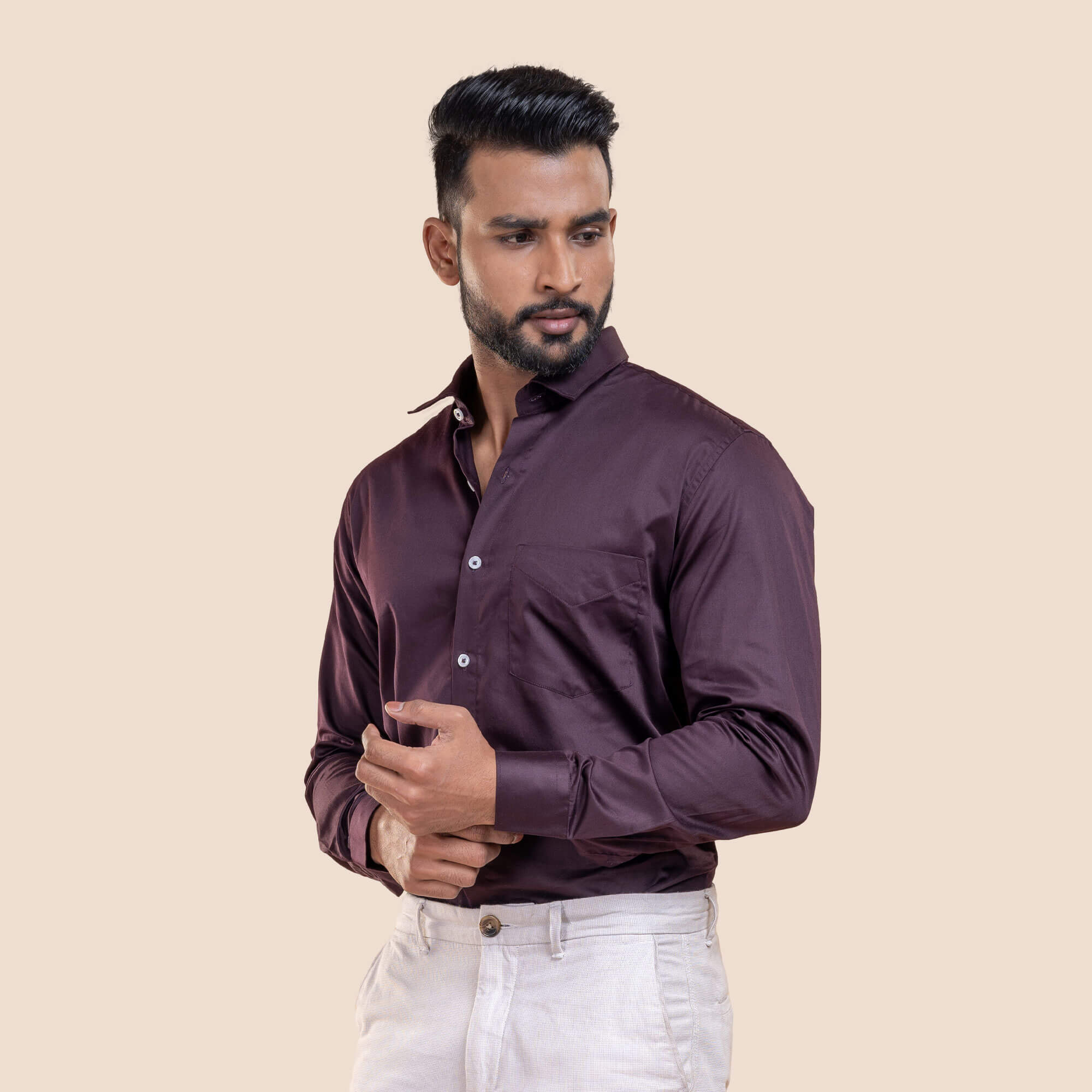 Swiss Finish Giza Cotton Shirt In Burgundy