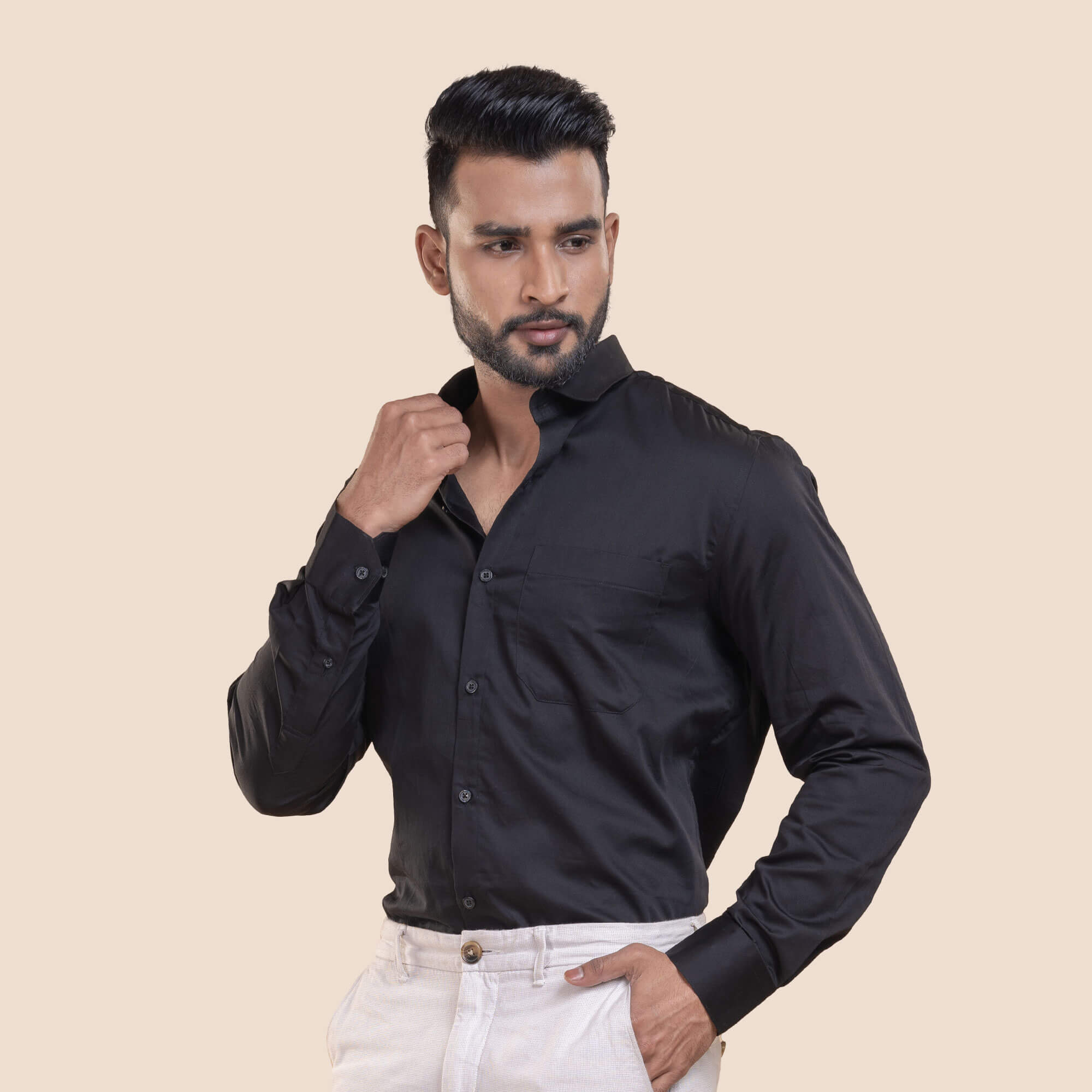 Swiss Finish Giza Cotton Shirt In Black