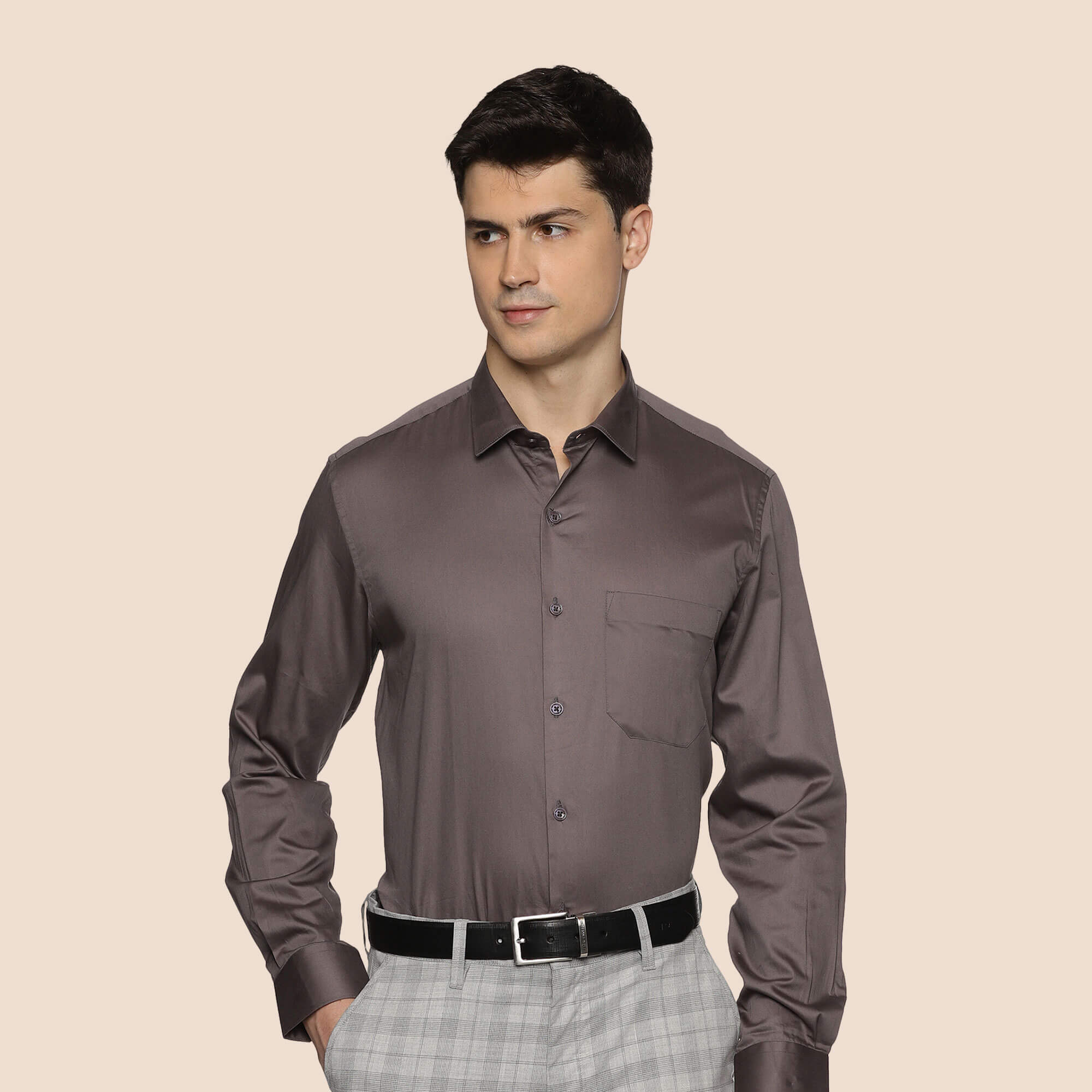 Swiss Finish Giza Cotton Shirt In Dark steel