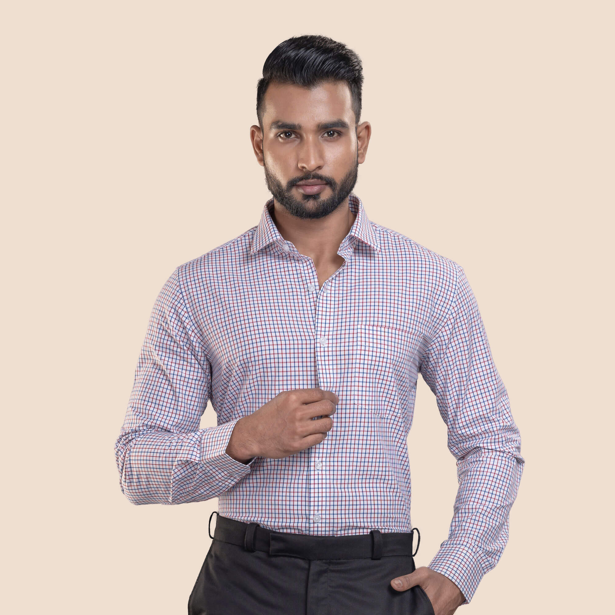 Zephyr Check Shirt In Red Blue Smart Fit