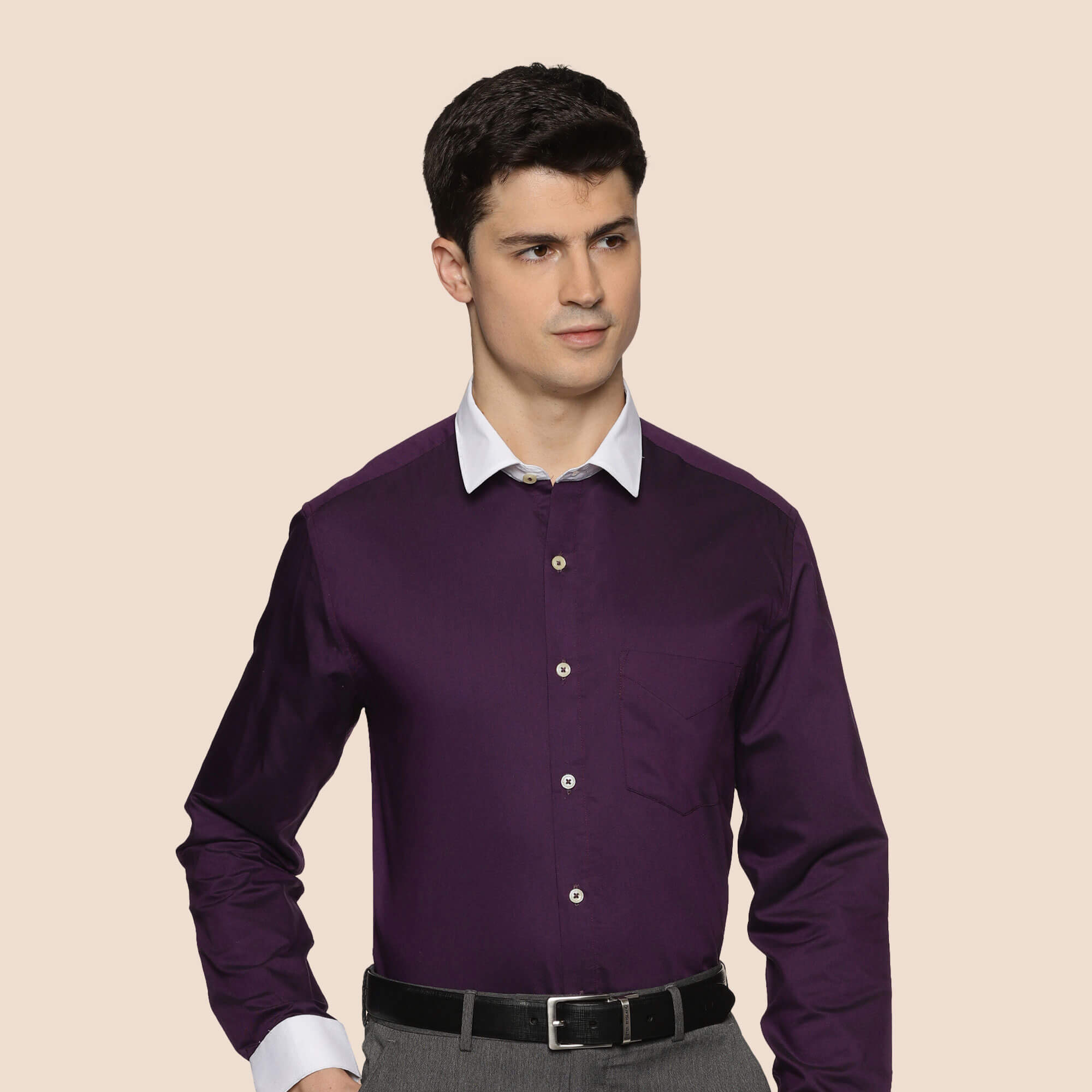 White Collar Solid Shirt In Purple