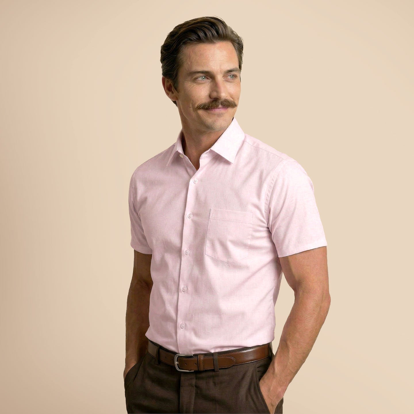 Ashley Half Sleeves Giza Cotton Shirt In Powder Pink