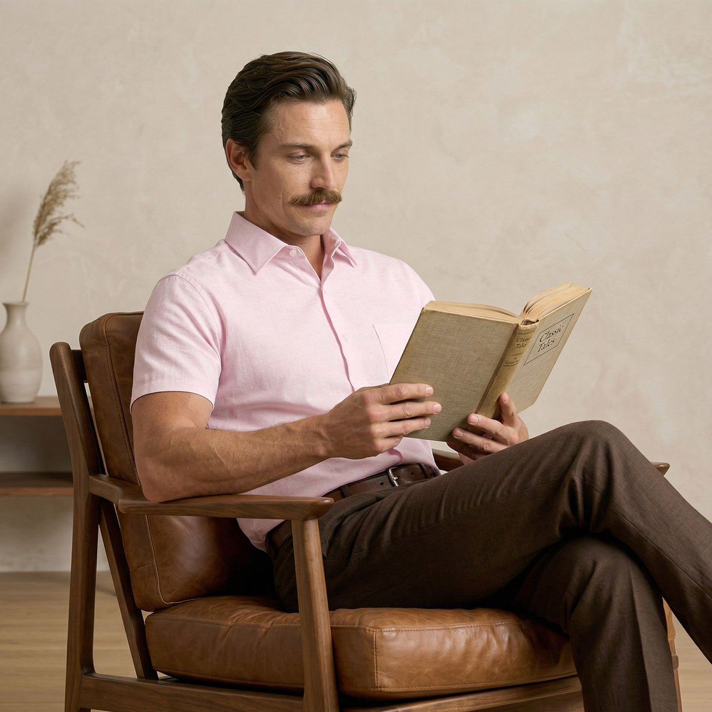 Ashley Half Sleeves Giza Cotton Shirt In Powder Pink