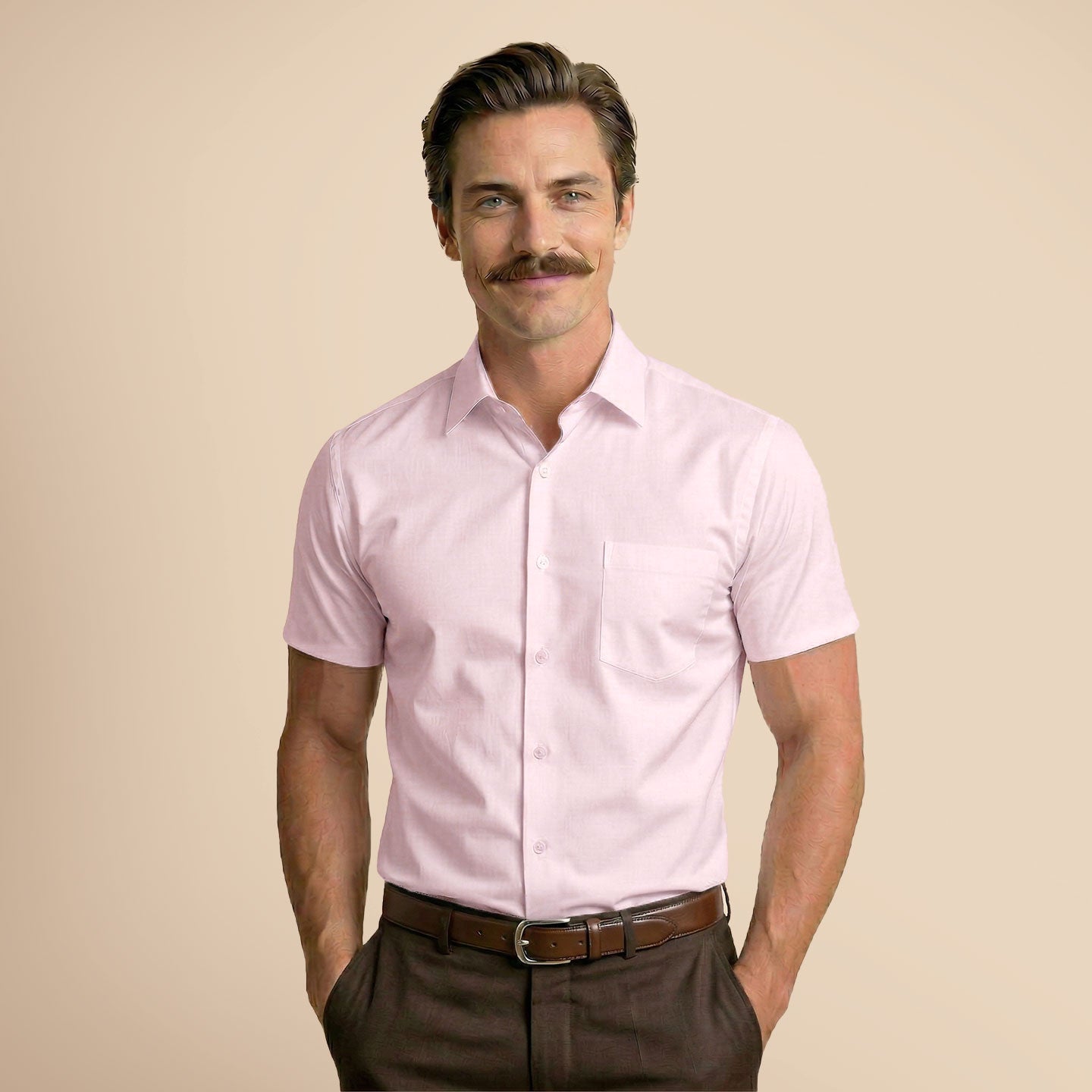 Ashley Half Sleeves Giza Cotton Shirt In Powder Pink