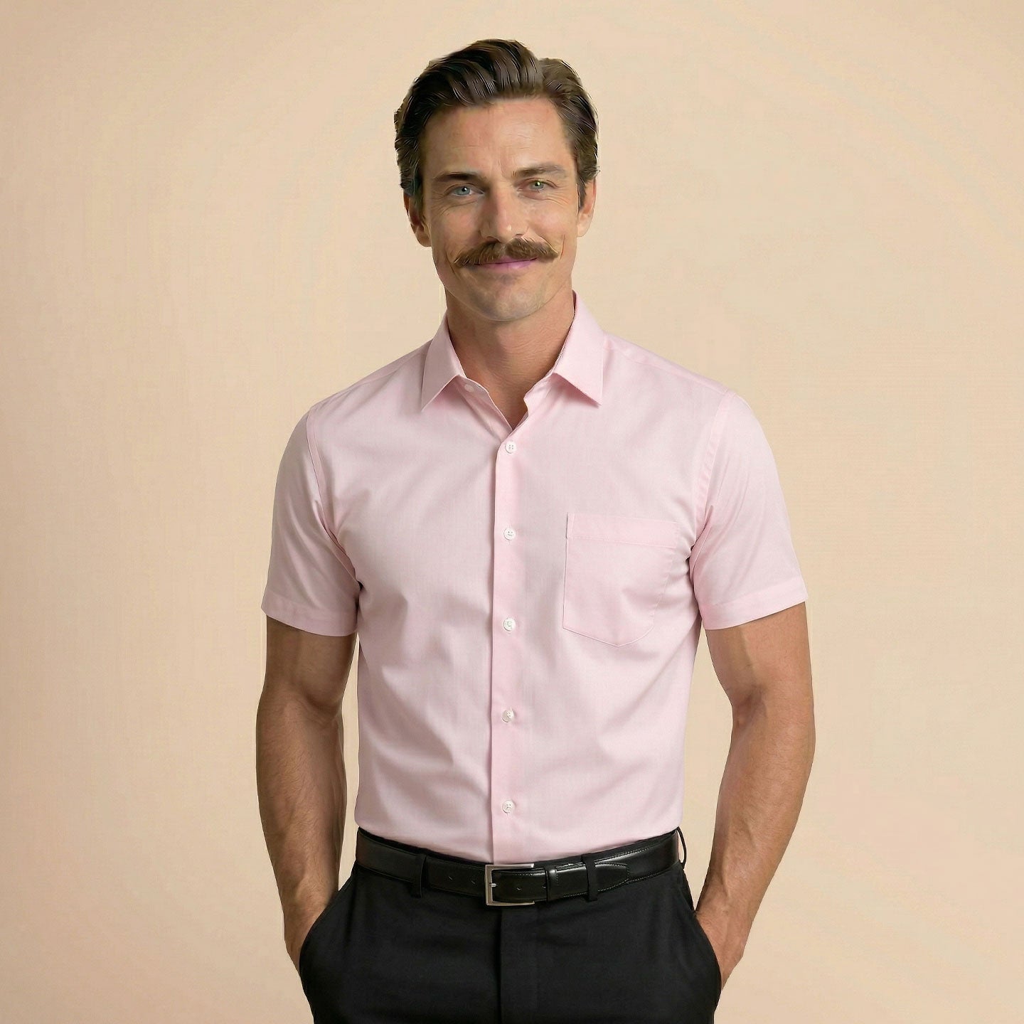 Ashley Half Sleeves Giza Cotton Shirt In Powder Pink