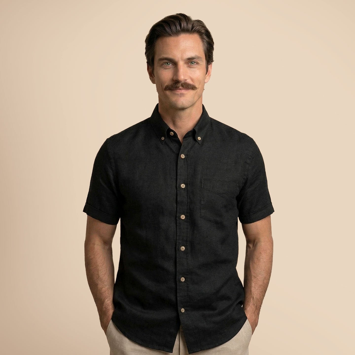 Breeze Linen Half Sleeves Shirt In Raven