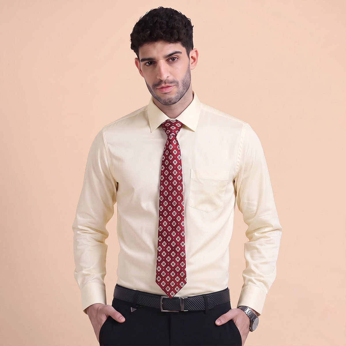 Premium Best-Seller Giza Shirt In Lemon Frost & Red/Ecru Tie Combo