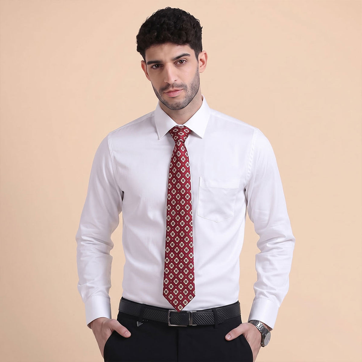 Premium Best-Seller Giza Shirt In Snow & Red/Ecru Tie Combo