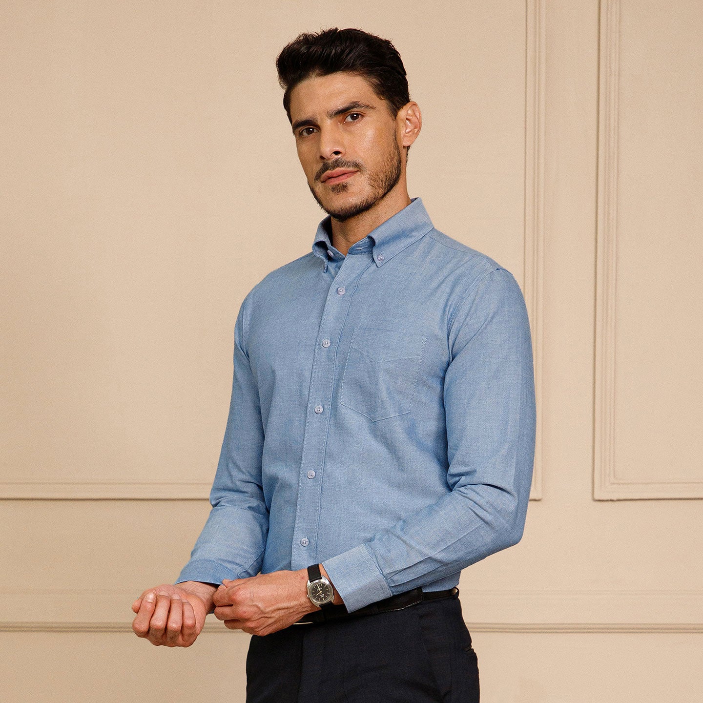 Regal Oxford Chambray Shirt in Ice Blue